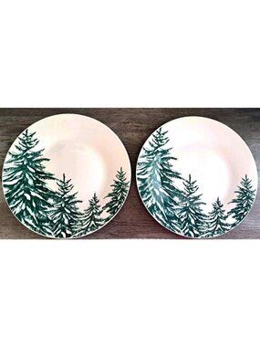 Royal Norfolk Set of Two Dinner Plates Pine Trees Snow Winter Holiday